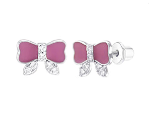 925 Sterling Silver Bow CZ Stones Screw Back Earring For Baby,  Kids, Teens - Forever Kids Jewelry