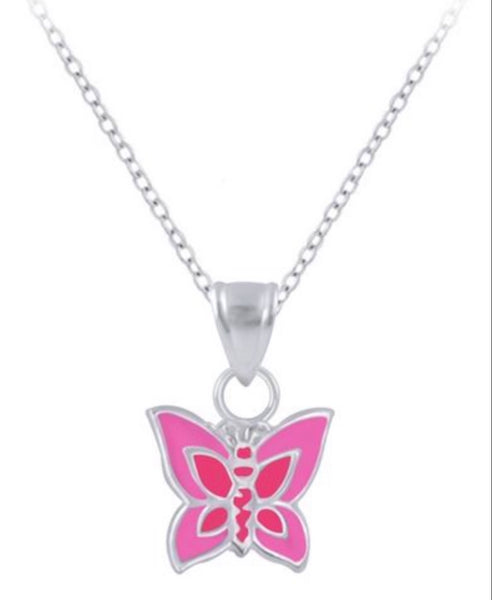 925 Sterling Silver Butterfly Enamel Necklace For Kids and Teens - Forever Kids Jewelry