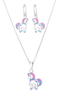 925 Sterling Silver Unicorn With Heart Drop Earrings and Necklace Set For Kids and Teens - Forever Kids Jewelry