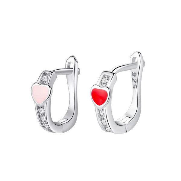 925 Sterling Silver Hearts CZ Stones Red Pink Enamel Huggie Hoop Earrings For Baby, Kids, Girls - Forever Kids Jewelry