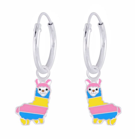 925 Sterling Silver Multicolour Llama Hoop Earrings For Kids, Teens - Forever Kids Jewelry