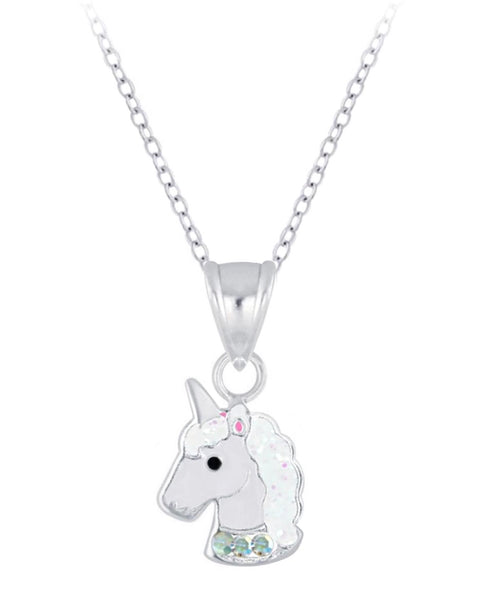 925 Sterling Silver Crystal Glitter Hair Unicorn Push Back Earrings and Necklace Set For Toddlers, Kids and Teens - Forever Kids Jewelry