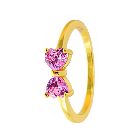 14K Gold Plated 925 Sterling Silver Bow Shaped CZ Stones Ring for Toddlers, Kids, Teens