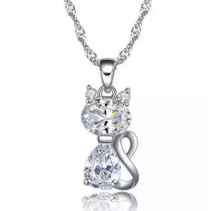 Platinum Plated CZ Stone Cat Kitten Necklace For Kids and Teens - Forever Kids Jewelry