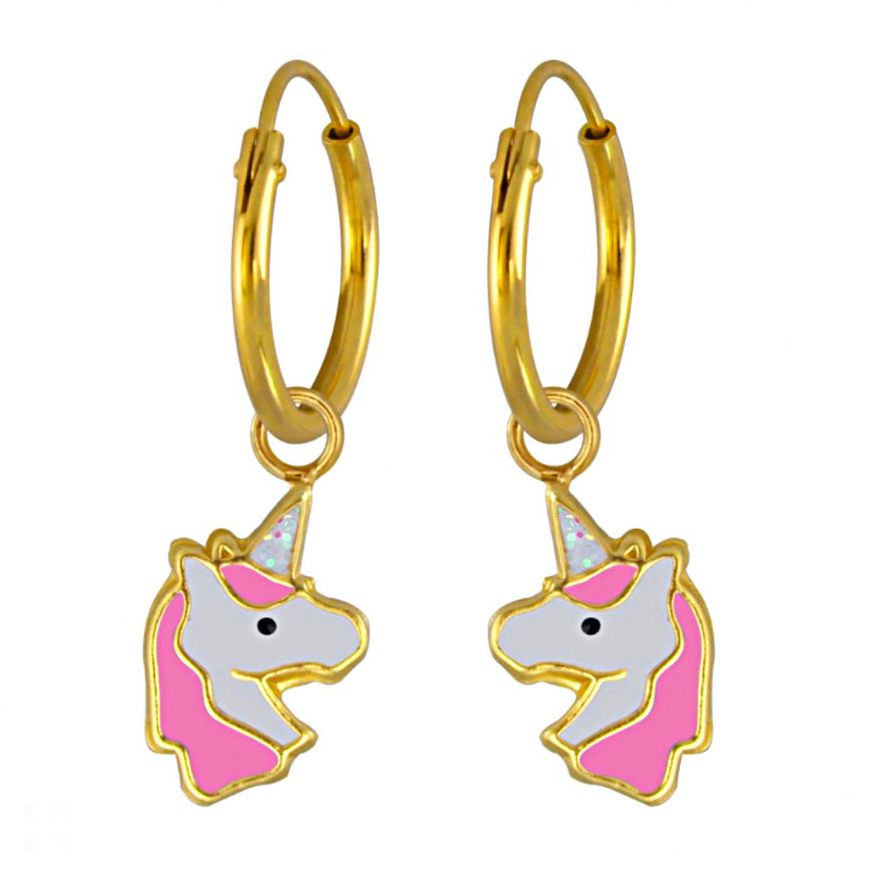 14K Gold Plated 925 Sterling Silver Pink Unicorn Hoop Earrings For Kids, Teens - Forever Kids Jewelry