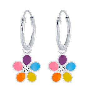925 Sterling Silver Crystal Flower Hoop Earrings For Kids, Teens - Forever Kids Jewelry
