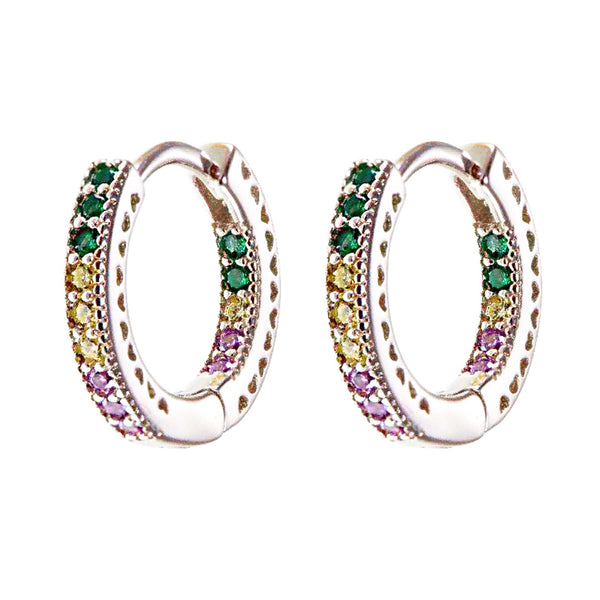 925 Sterling Silver Tri Colour CZ Stones Huggie Hoop Earrings For Kids, Teens