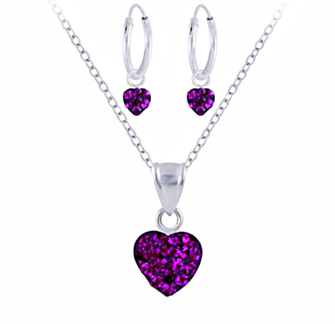 925 Sterling Silver Small Hearts Hoop Earrings and Necklace Set For Kids and Teens - Forever Kids Jewelry