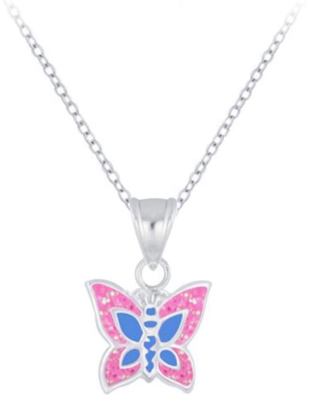 925 Sterling Silver Butterfly Enamel Necklace For Kids and Teens - Forever Kids Jewelry