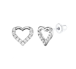 925 Sterling Silver Polished Open Heart CZ Stones For Baby, Kids and Teens