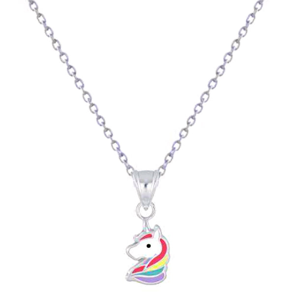 925 Sterling Silver Unicorn Multicolour Hair Hoop Earrings and Necklace Set For Kids - Forever Kids Jewelry