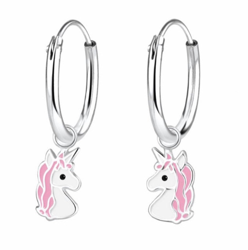 925 Sterling Silver Enamel Unicorn Hoop Earrings For Kids, Teens - Forever Kids Jewelry