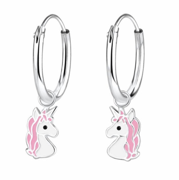 925 Sterling Silver Enamel Unicorn Hoop Earrings For Kids, Teens - Forever Kids Jewelry