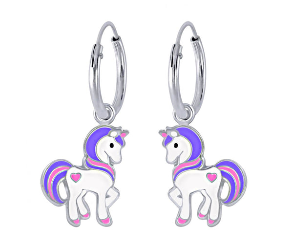 925 Sterling Silver Unicorn With Heart Hoop Earrings and Necklace Set For Kids and Teens - Forever Kids Jewelry