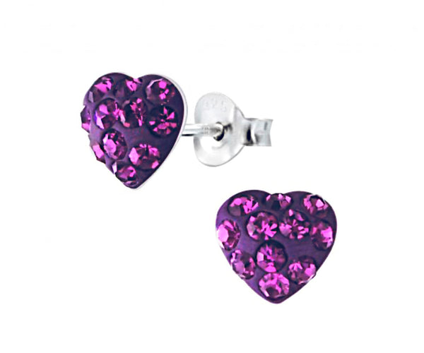 925 Sterling Silver Heart Crystal Stones 7 mm Push Back Earrings For Teens, Kids