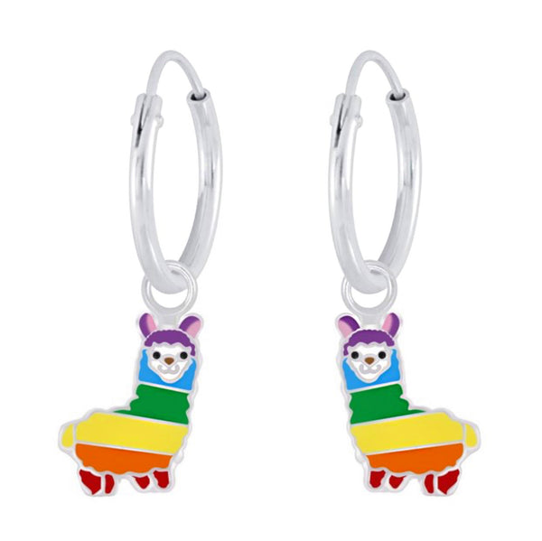 925 Sterling Silver Multicolour Llama Hoop Earrings For Kids, Teens - Forever Kids Jewelry