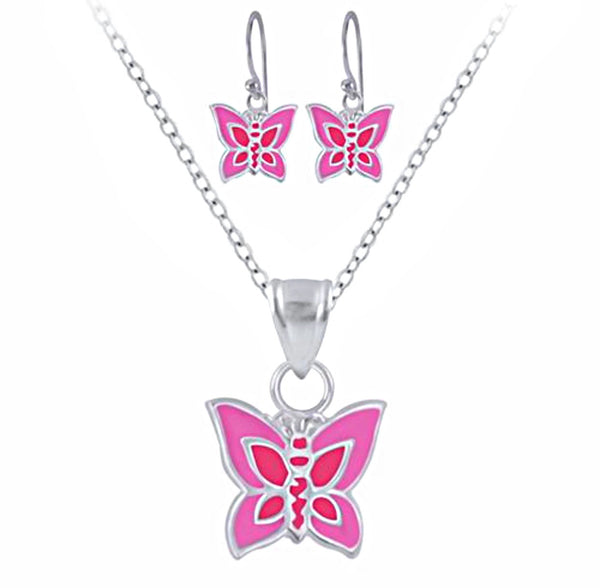 925 Sterling Silver Butterfly Drop Earrings and Necklace Set For Kids and Teens - Forever Kids Jewelry