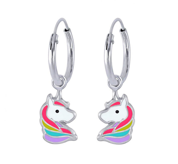 925 Sterling Silver Unicorn Multicolour Hair Hoop Earrings and Necklace Set For Kids - Forever Kids Jewelry