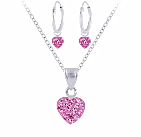 925 Sterling Silver Small Hearts Hoop Earrings and Necklace Set For Kids and Teens - Forever Kids Jewelry