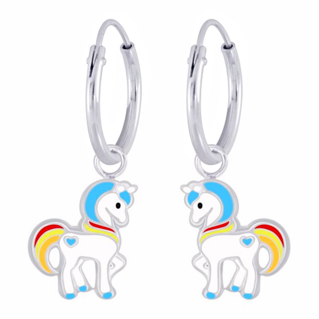 925 Sterling Silver Small Multicolour Unicorn With Heart Hoop Earrings For Kids, Teens - Forever Kids Jewelry