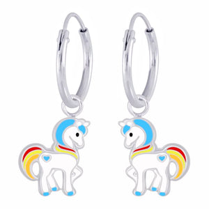 925 Sterling Silver Small Multicolour Unicorn With Heart Hoop Earrings For Kids, Teens - Forever Kids Jewelry