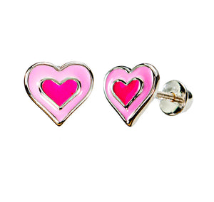 925 Sterling Silver Enamel Hearts Screw Back Earrings For Baby, Toddlers, Kids and Teens - Forever Kids Jewelry