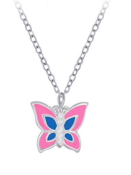 925 Sterling Silver Butterfly Enamel Necklace For Kids and Teens - Forever Kids Jewelry