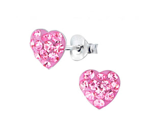 925 Sterling Silver Heart Crystal Stones 7 mm Push Back Earrings For Teens, Kids