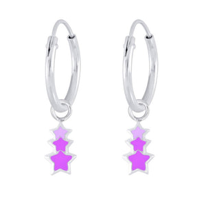 925 Sterling Silver Triple Star Enamel Hoop Earrings For Kids, Teens - Forever Kids Jewelry
