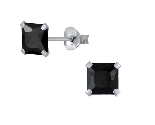 925 Sterling Silver Square Solitaire 4 mm CZ Stone Push Back Earrings For Teens