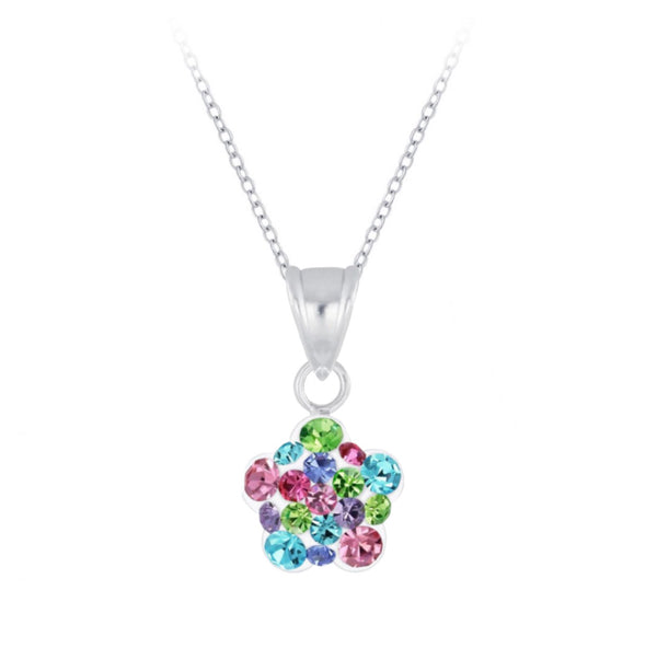 925 Sterling Silver Flower Multicolour Crystal Stones Necklace For Kids, Teens - Forever Kids Jewelry