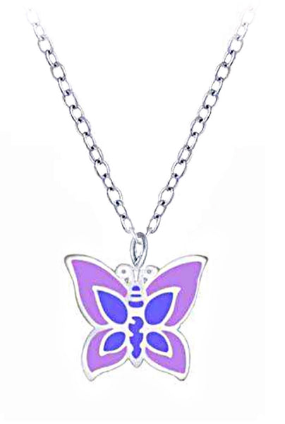 925 Sterling Silver Butterfly Enamel Necklace For Kids and Teens