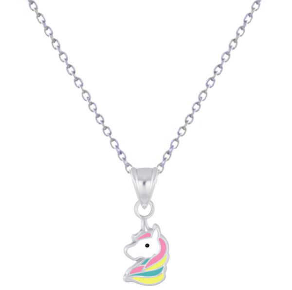 925 Sterling Silver Unicorn Pastel Enamel Necklace For Toddlers, Kids, Teens - Forever Kids Jewelry