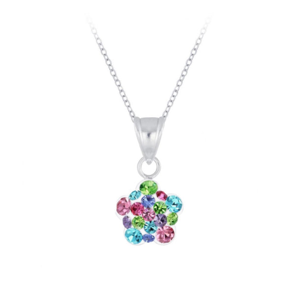925 Sterling Silver Flower Multicolour Crystal Set For Kids and Teens
