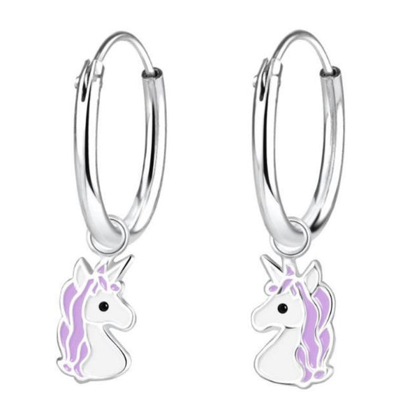925 Sterling Silver Enamel Unicorn Hoop Earrings For Kids, Teens - Forever Kids Jewelry