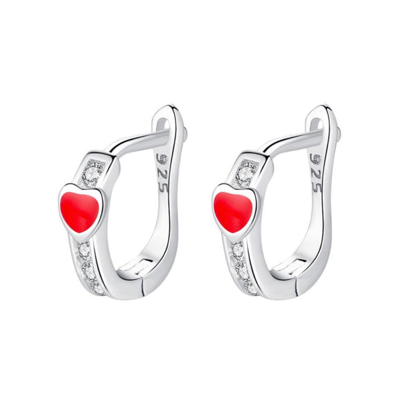 925 Sterling Silver Hearts CZ Stones Red Pink Enamel Huggie Hoop Earrings For Baby, Kids, Girls - Forever Kids Jewelry