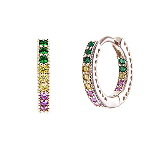 925 Sterling Silver Tri Colour CZ Stones Huggie Hoop Earrings For Kids, Teens