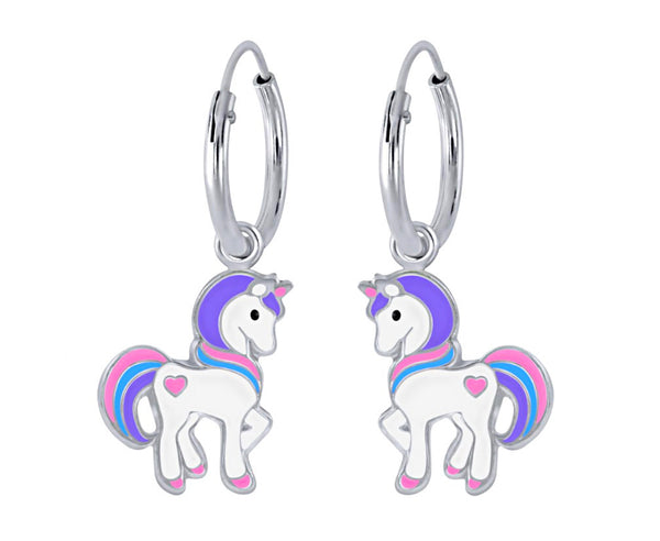 925 Sterling Silver Unicorn With Heart Hoop Earrings and Necklace Set For Kids and Teens - Forever Kids Jewelry