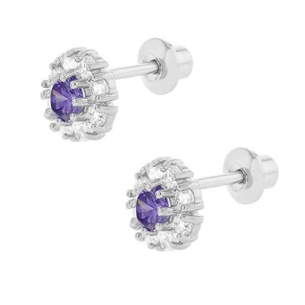 925 Sterling Silver Flower CZ Stones Screw Back Earrings For Baby, Kids and Teens - Forever Kids Jewelry