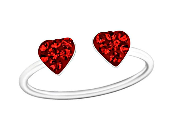 925 Sterling Silver Double Heart Crystal Stones Enamel Ring For Toddlers, Kids, Teens