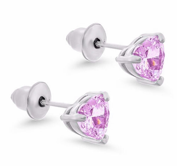 925 Sterling Silver 6 mm CZ Heart Push Back Earring For Kids, Teens