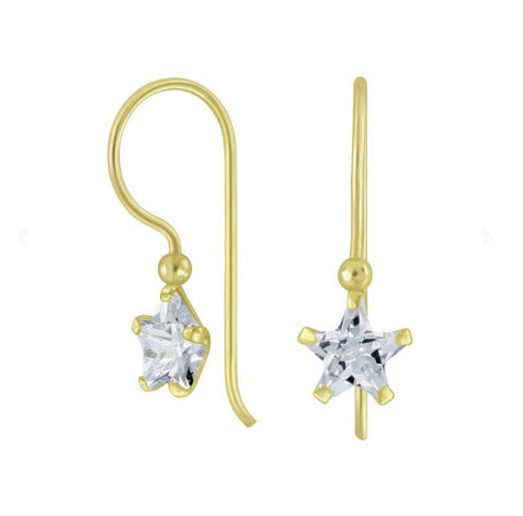 925 Sterling Silver Star 6mm CZ Stone Drop Earrings For Kids, Teen - Forever Kids Jewelry