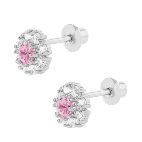 925 Sterling Silver Flower CZ Stones Screw Back Earrings For Baby, Kids and Teens - Forever Kids Jewelry