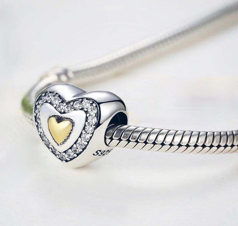Gold Plated 925 Sterling Silver Heart Charm CZ Stones - Forever Kids Jewelry