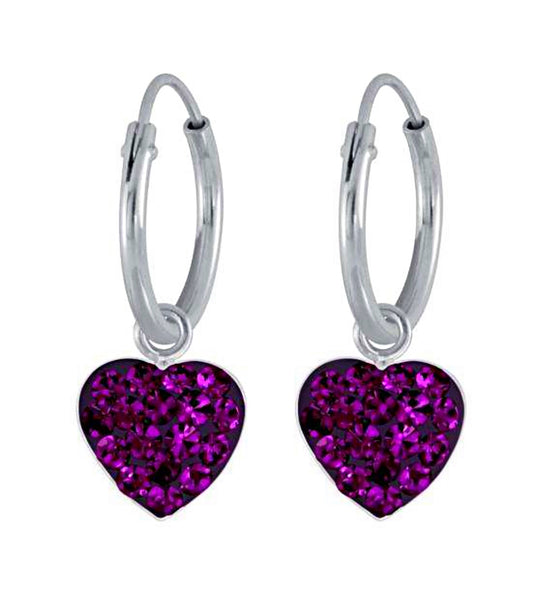 925 Sterling Silver 9mm Crystal Hearts Hoop Earrings For Kids, Teens - Forever Kids Jewelry