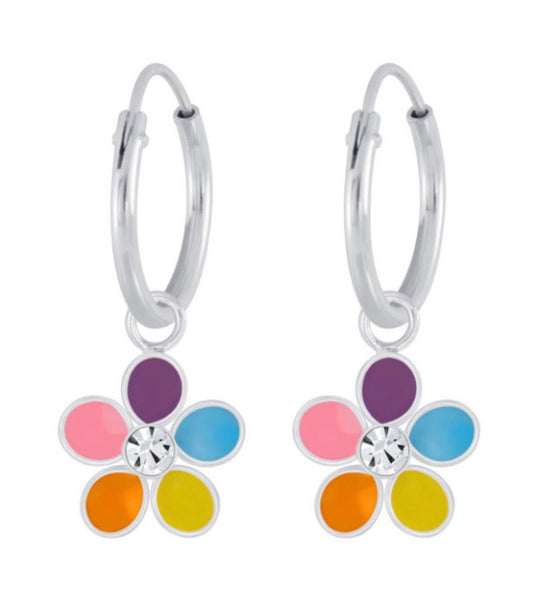 925 Sterling Silver Crystal Flower Hoop Earrings and Necklace Set For Kids and Teens - Forever Kids Jewelry