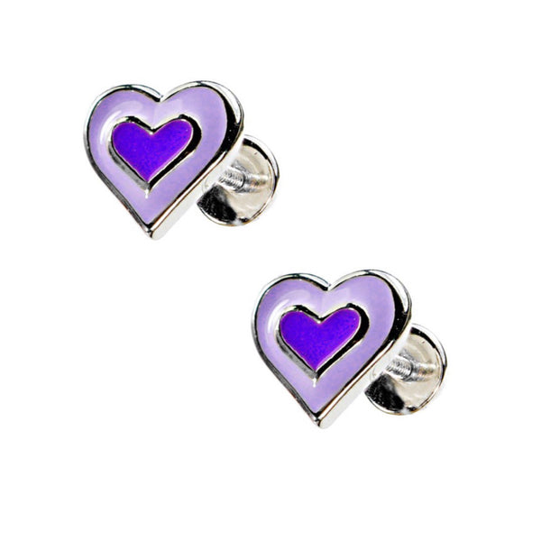 925 Sterling Silver Enamel Hearts Screw Back Earrings For Baby, Toddlers, Kids and Teens