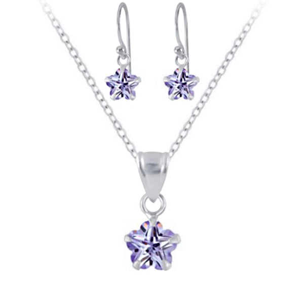 925 Sterling Silver CZ Flower Stones Drop  Earrings, Necklace Set For Kids,Teens - Forever Kids Jewelry