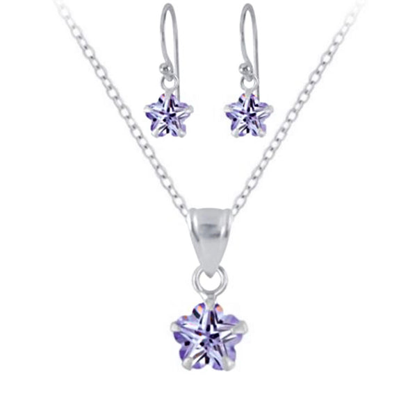 925 Sterling Silver CZ Flower Stones Drop  Earrings, Necklace Set For Kids,Teens - Forever Kids Jewelry
