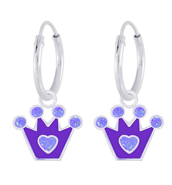 925 Sterling Silver Crown Hoop Earrings For Kids, Teens - Forever Kids Jewelry